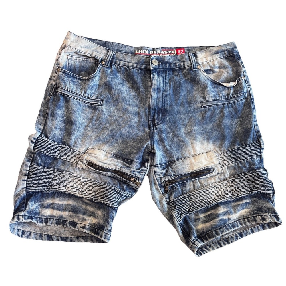 Lion Dynasty Jean Shorts Men's 42 Slim VTG Y2K Moto Biker Style Distressed Denim
